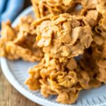 An image of a plate of no bake cornflake cookies.