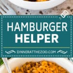 This homemade hamburger helper is seasoned ground beef, noodles and cheese, all cooked together in a creamy tomato sauce.
