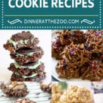 A collection of no bake cookie recipes like no bake avalanche cookies, fudgy mint chocolate cookies and haystack cookies.