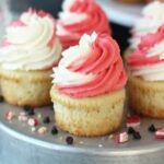 A picture of a peppermint cookie dough cupcake.