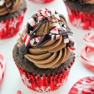 An image of a peppermint mocha chocolate cupcake.