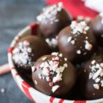 An image of candy cane sugar cookie truffles in a bowl.