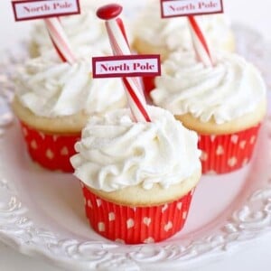 An image of some North Pole cupcakes on a plate.