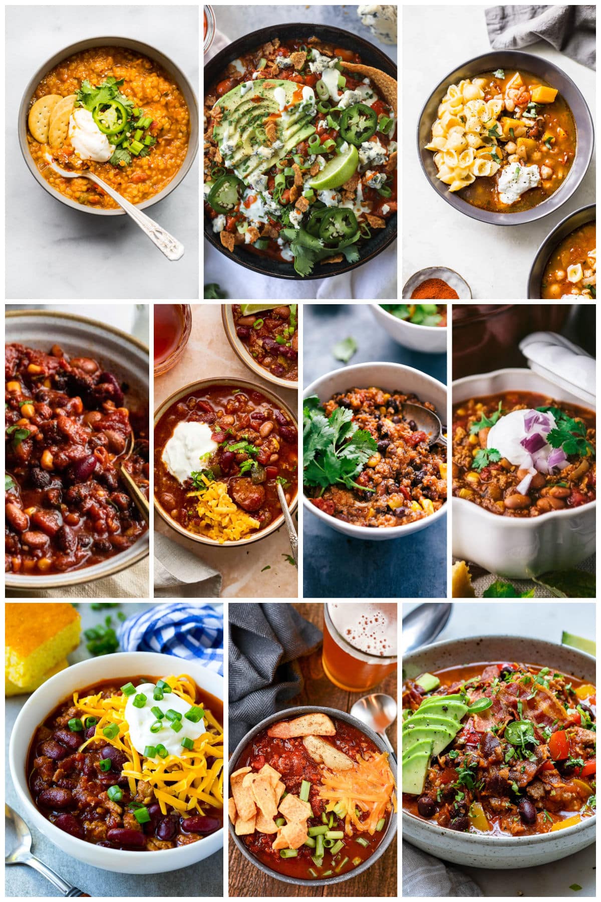 A collection of slow cooker chili recipes with favorites like turkey chili, lentil chili and pumpkin chili.