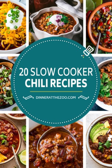 A group of fantastic slow cooker chili recipes like pumpkin chili, buffalo chicken chili and paleo chili.