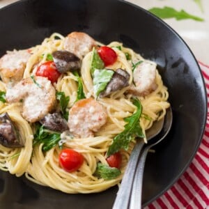 An image of a bowl of bistro shrimp pasta.