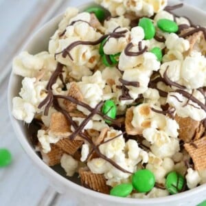 An image of St. Patrick's Day smores snack mix in a bowl.