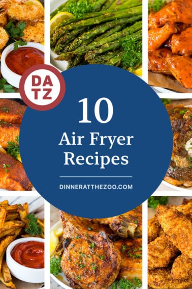 A collection of amazing air fryer recipes for any occasion including chicken wings, shrimp and pork chops.