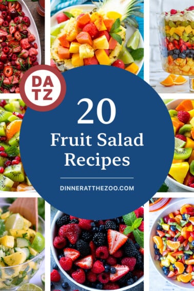 A group of fabulous fruit salad recipes like berry fruit salad and tropical fruit salad.