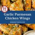 These garlic parmesan wings are crispy golden brown chicken wings coated in garlic, butter, herbs and cheese.