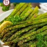 This air fryer asparagus is tender stalks of asparagus coated in olive oil, garlic and an assortment of herbs and seasonings, then cooked to tender and browned perfection.