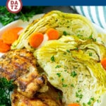 This braised cabbage recipe is wedges of cabbage slow cooked with carrots, onions, butter and seasonings until tender.