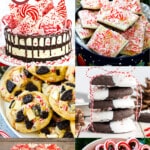 A group of festive candy cane recipes with favorites such as peppermint brownies, white chocolate candy cane cake and peppermint bark.