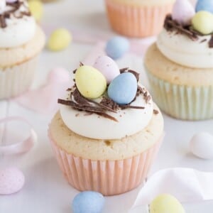 An image of white chocolate easter egg cupcakes.