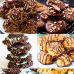 A collection of no bake cookie recipes like no bake avalanche cookies, fudgy mint chocolate cookies and haystack cookies.