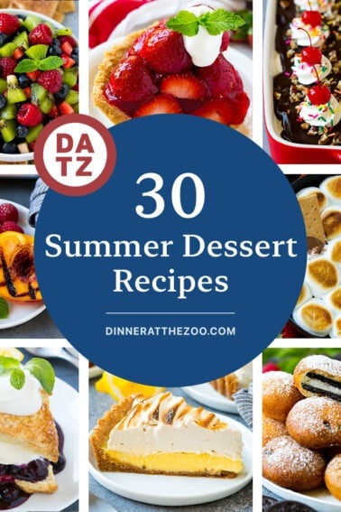 A collection of fabulous summer dessert recipes including s’mores dip, lemon meringue tart and fresh strawberry pie.