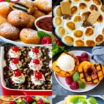A group of fabulous summer dessert recipes such as deep fried Oreos, blueberry shortcake and grilled peaches.