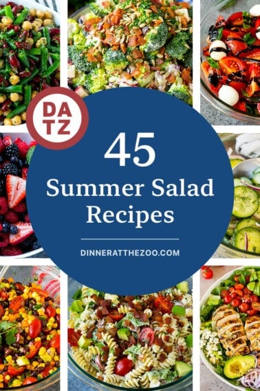 A collection of refreshing summer salad recipes that feature savory meat, fresh veggies, fruit, flavors from around the world and other favorites.