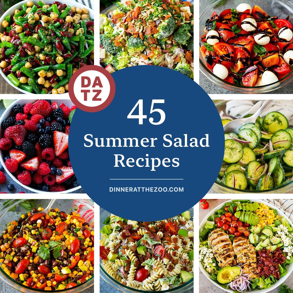 A collection of refreshing summer salad recipes that feature savory meat, fresh veggies, fruit, flavors from around the world and other favorites.
