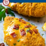 A tray of bacon ranch chicken which is the ultimate easy dinner option! It's crispy, cheesy and full of flavor!