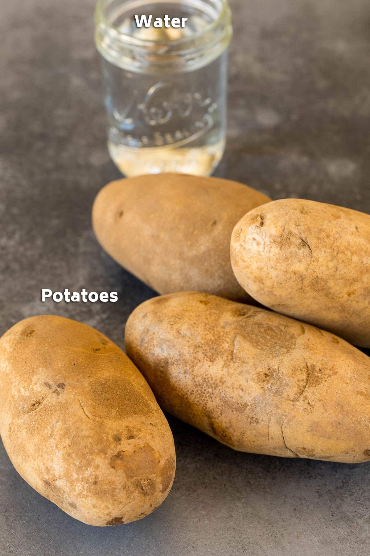 Potatoes and a jar of water.
