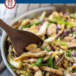 This recipe for moo shu chicken is tender chicken and colorful veggies in a savory sauce.
