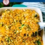 This chicken casserole is a blend of cooked chicken, rice and broccoli, all tossed together in a creamy cheese sauce then baked to perfection.