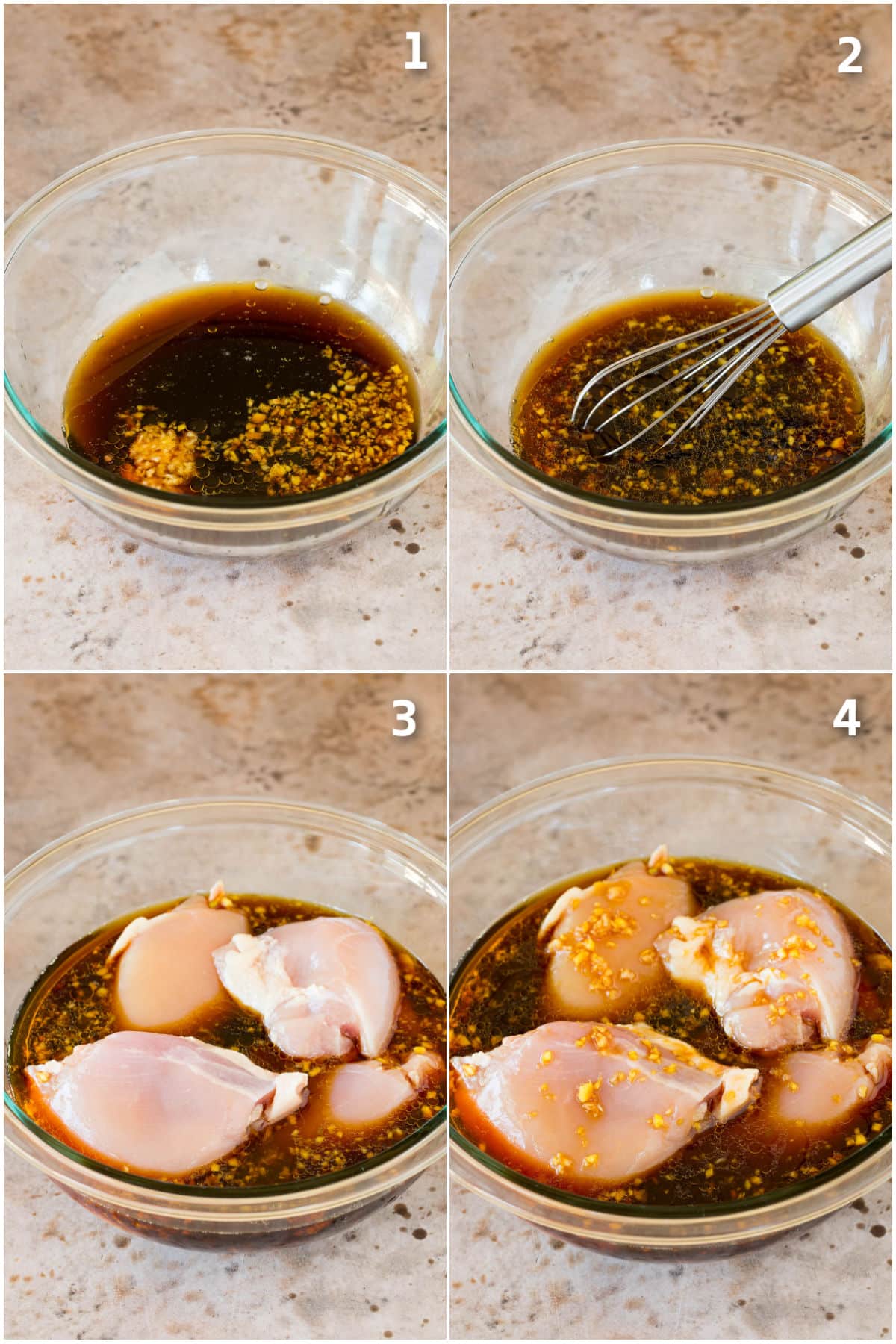 Step by step process shots showing how to make teriyaki marinade.