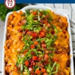 This cheeseburger casserole is ground beef, bacon, macaroni and plenty of cheese, all baked together to perfection.