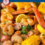 This Low Country Boil is a blend of shrimp, crab, sausage, corn and potatoes, all cooked together to create a hearty dinner.