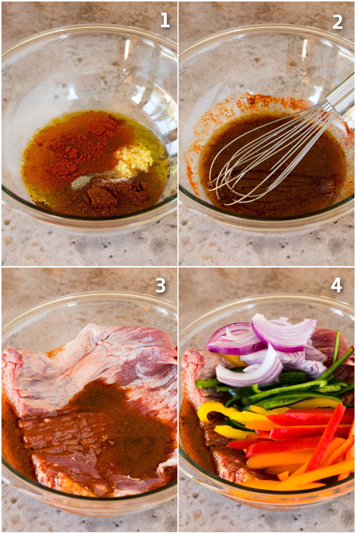 Step by step process shots showing how to make steak fajita marinade.