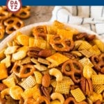 Your search for the perfect homemade Chex mix ends here - this from scratch Chex mix is made with cereal, crackers, pretzels and nuts, and is SO much better than the recipe on the box!