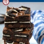 These Oreo brownies are rich and fudgy bars loaded with chocolate chips and a layer of Oreo cookies.