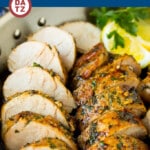 This pork tenderloin marinade is a sweet and savory blend of olive oil, garlic, mustard, brown sugar and herbs.