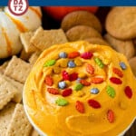 This light and fluffy pumpkin dip is made with pumpkin puree, warm spices, cream cheese and whipped topping.