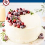 This festive eggnog cake is three light and fluffy layers of cake sandwiched between decadent buttercream frosting.