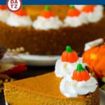 This pumpkin pie cheesecake is a graham cracker crust filled with a smooth and creamy pumpkin filling, then baked to perfection.