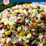This rice pilaf is made with a wild rice blend, apples, dried cranberries, pecans and fresh herbs.