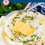 These sour cream mashed potatoes consist of Russet potatoes that are boiled until tender, then mixed with butter, sour cream and cream cheese.