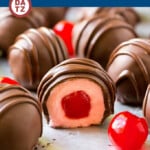 These chocolate covered cherries are made with maraschino cherries, a creamy center and plenty of dark chocolate.