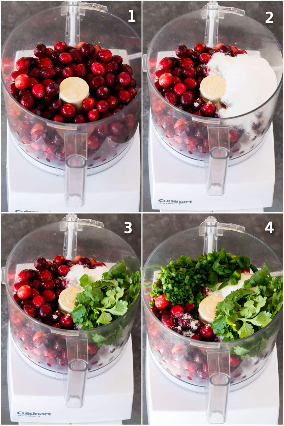 Cranberries, herbs and sugar in a food processor.