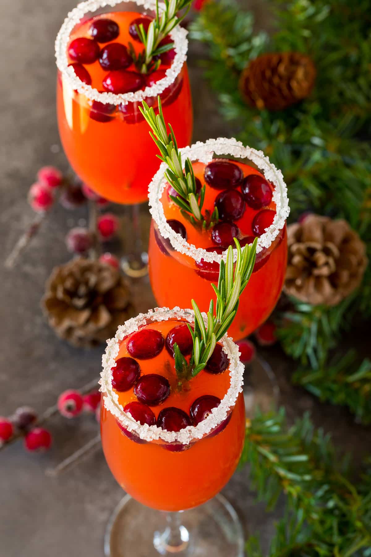 Cranberry cocktails in champagne flutes.