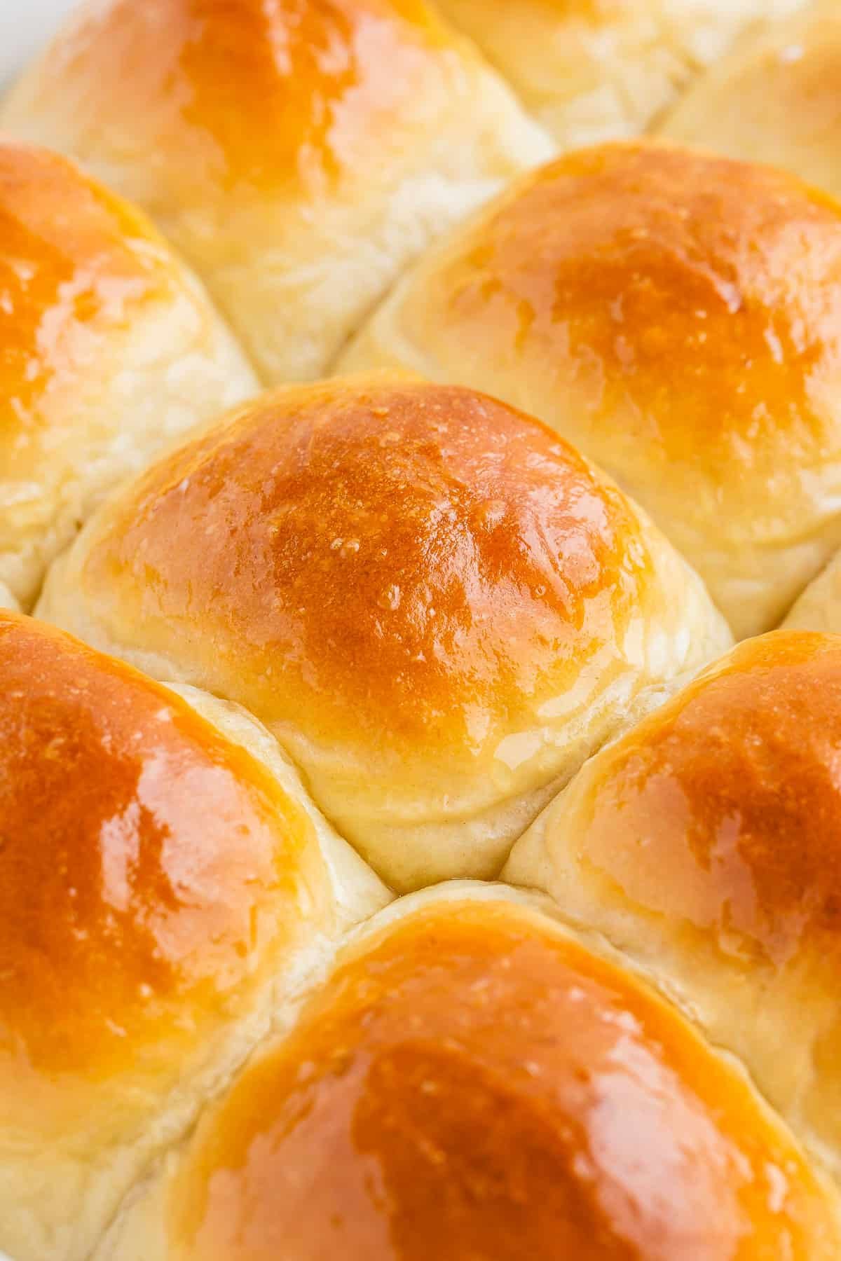 A close up view of homemade dinner rolls.