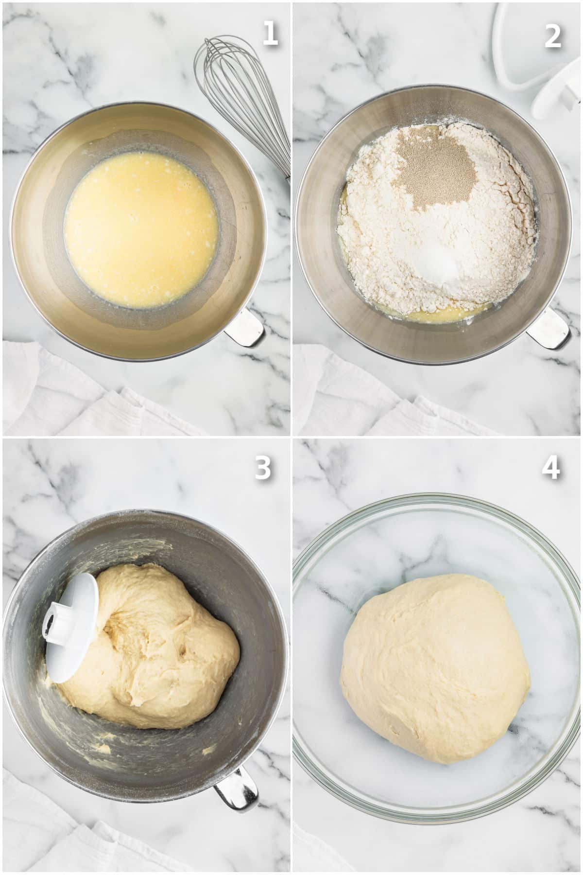 Process shots showing how to make bread dough.