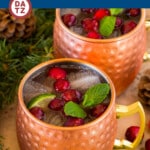 This cranberry moscow mule recipe is made with vodka, cranberry juice, lime juice and ginger beer, all mixed together to create a refreshing and festive cocktail.