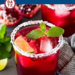 This pomegranate margarita recipe is a flavorful blend of pomegranate and lime juice with tequila, triple sec and grenadine.