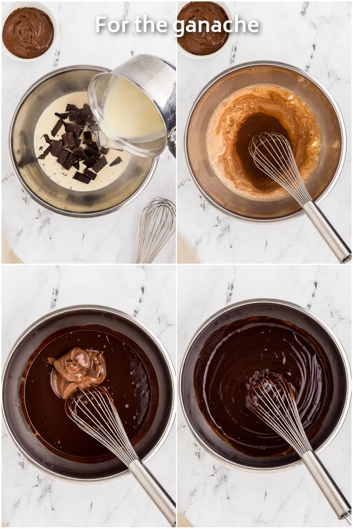 Chocolate, cream and Nutella whisked together to make ganache.