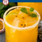 This passion fruit margarita features tequila, triple sec, passion fruit puree, lime juice and agave syrup, all mixed together for a unique and refreshing cocktail.