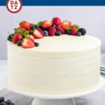This recipe for berry chantilly cake is a light and yellow cake with plenty of fresh berries and a unique fluffy whipped cream frosting.