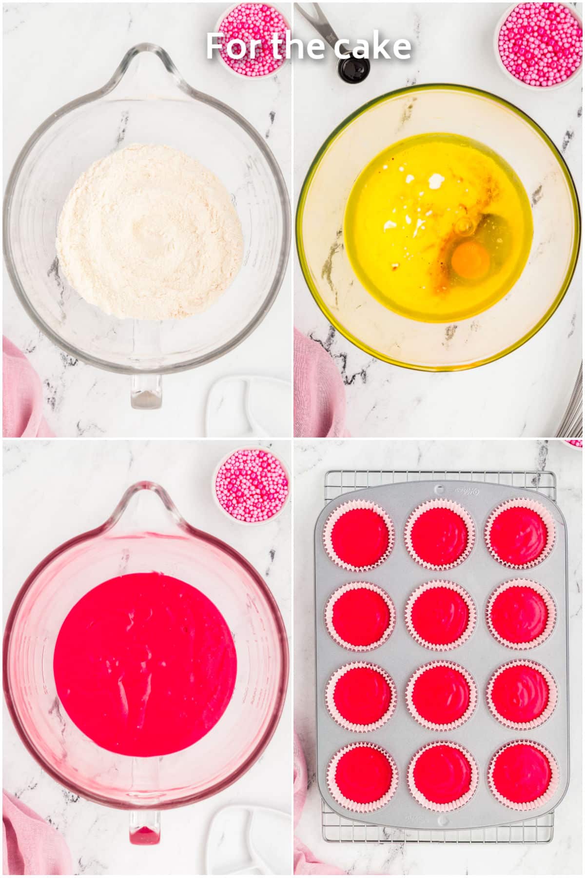 Process shots showing how to make cupcake batter.